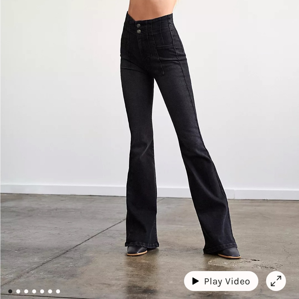 Free People Black Flare Wide Leg Jeans